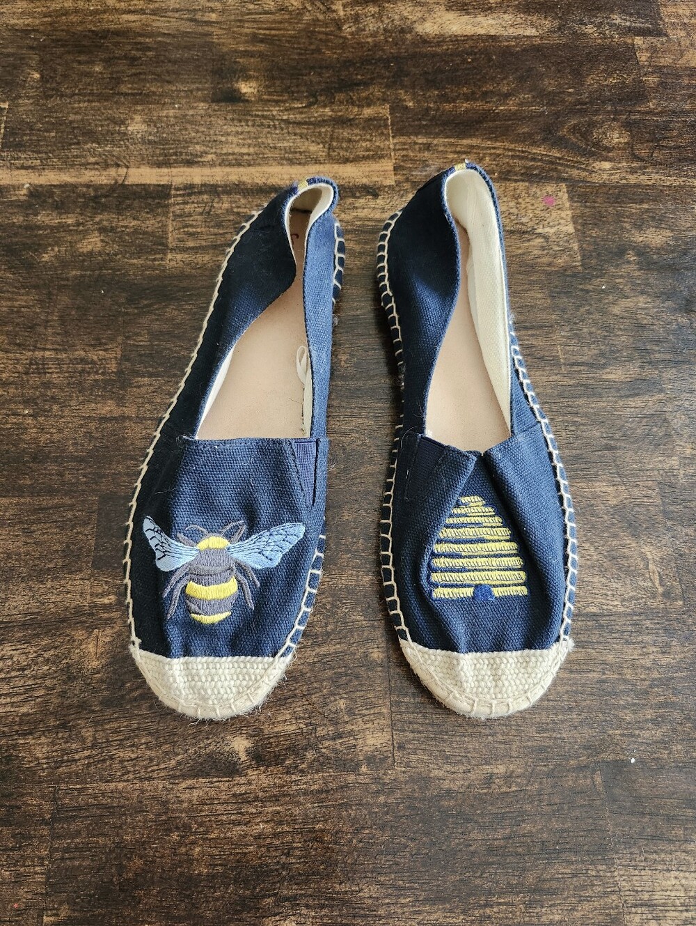 Joules Women's Espadrille Flats Embroidered Bee & Beehive Navy & Yellow Size 11